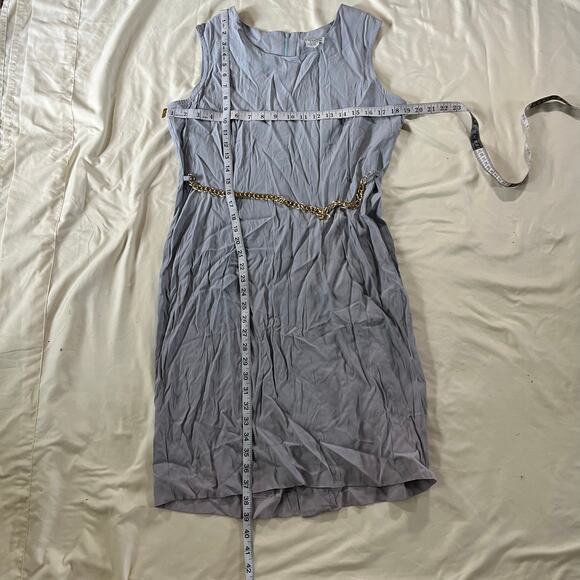 Vintage Gray Sheath Dress w Gold Chain Belt Sz 12 Office Mod Madmen Retro - Picture 9 of 9